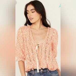 Free People Orange Knit Yesterday's Cardigan Sweater